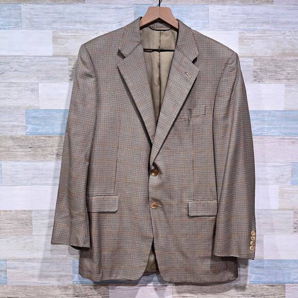 Hickey Freeman Boardroom Silk Wool Sport Coat Beige Glen Check USA Made Mens 42R - Picture 1 of 9